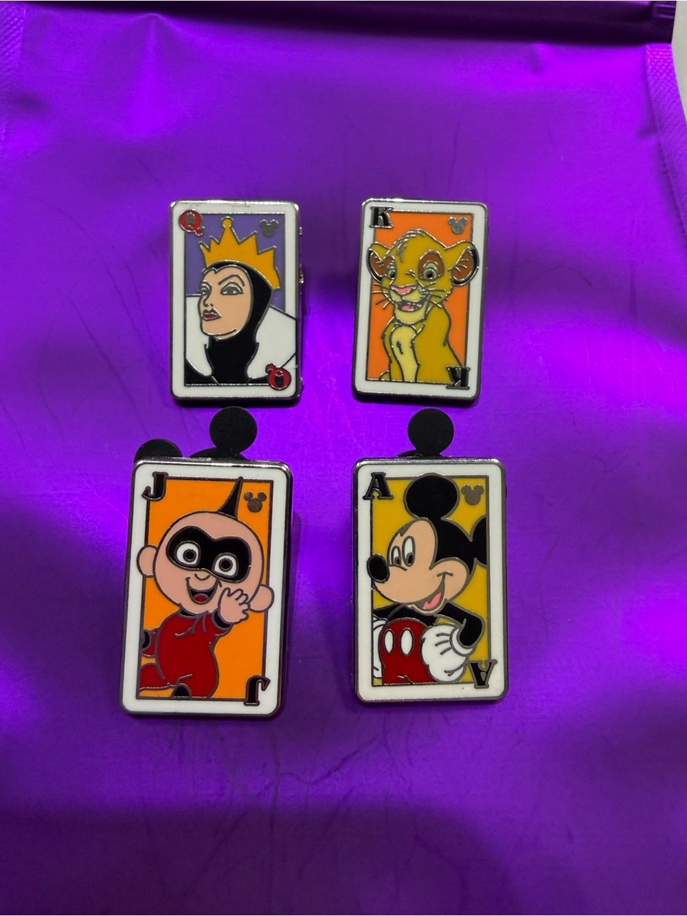 Disney Yellow & Orange Playing Card Character Pins Set